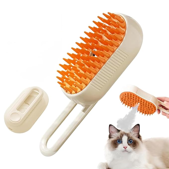 Cloud Care Cat Brush,Cat Hair Steam Brush for Shedding, 2024 Best Cat Steam Brush, Pet Steam Brush, 3-in-1 Self-Cleaning Cat Brush with 360° Rotating Arm, Detachable Silicone Bristle Head (Brown)