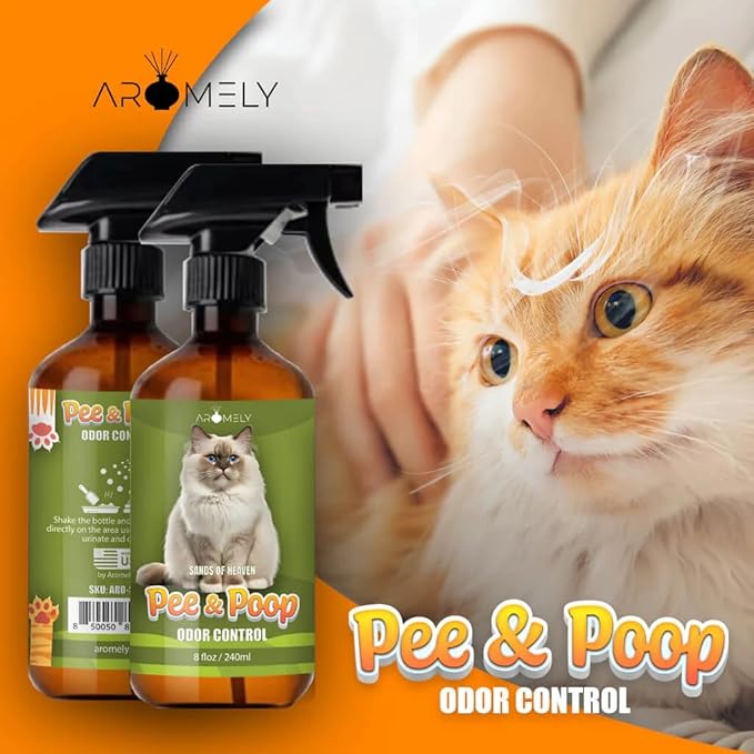 Pee & Poop Cat Deterrent Spray - Sands Heaven Advanced Cat Litter Deodorizer 8oz - Concentrated Pet Urine & Feces Neutralizer, Fresh Scent for Litter Boxes, Carpets & Home