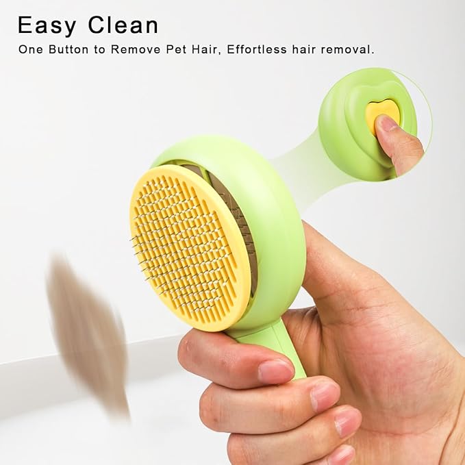 Self-Cleaning Pet Grooming Brush for Dogs & Cats, Effortlessly Removes Loose Hair, Tangles, and Mats - Ideal for Long & Short Hair Pets - Ergonomic, Skin-Friendly Design with Massage Particles Green