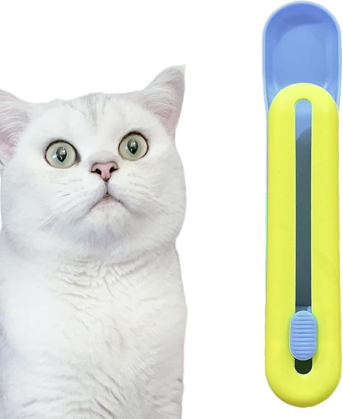Cat Wet Treats Dispense Spoon,Treat Squeeze Spoon, Feeding & Watering Supplies Wet Cat Food Storage pet Food Spoon(Yellow and Blue)
