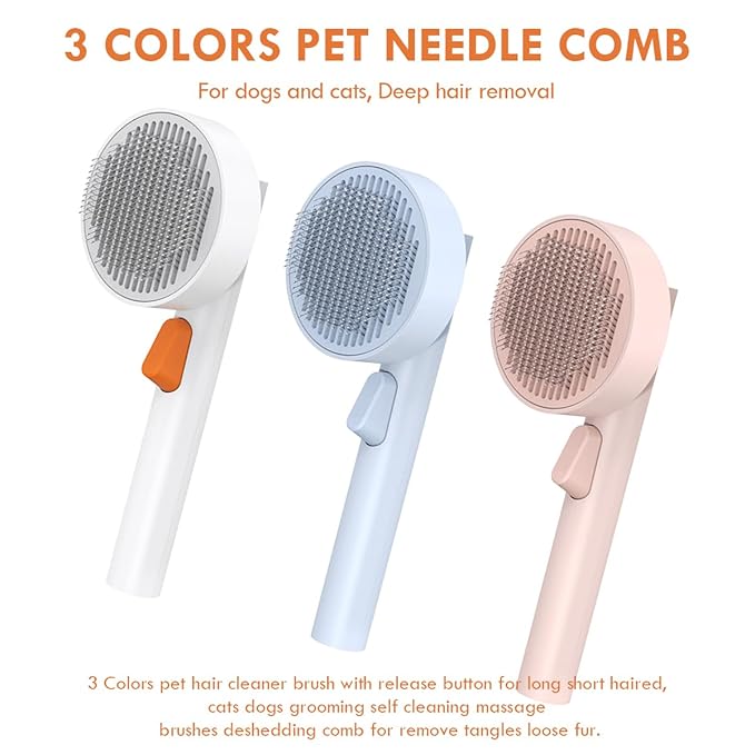 Cat Grooming Brush,Cat Brush for Shedding Pet Hair Cleaner Brush with Release Button Cats Dogs Self Cleaning Massage Brushes Deshedding Comb for Remove Tangles Loose Fur (Pink)