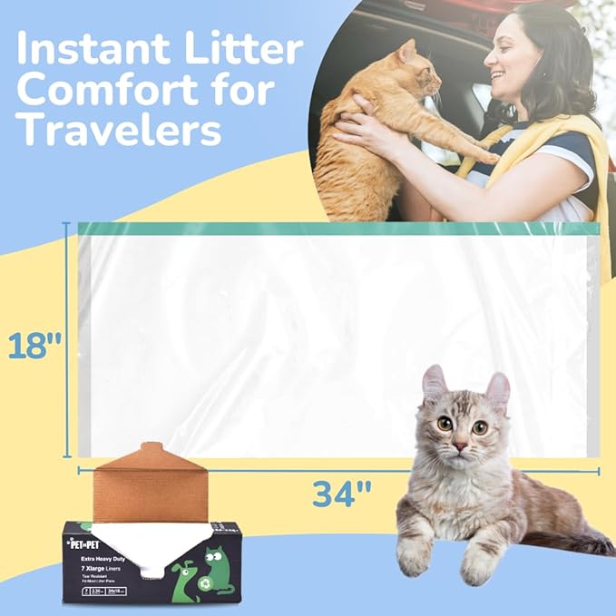 PET N PET Extra Large Cat Litter Box Liners, 7 Count Cat Litter Bags For Poop, Heavy Duty Kitty Litter Bags For Cat Poop, Tear & Leak Resistant Cat Litter Liners, Drawstring Closure Cat Bags Liners