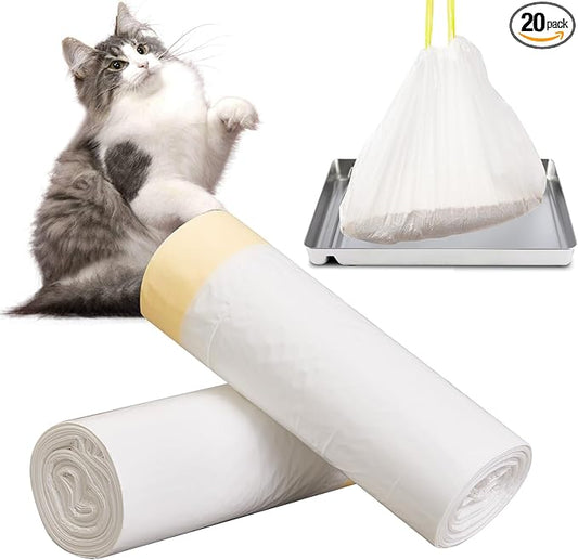 Drawstring Litter Box Liners 37"x18”, Cat Litter Bags Fit for Pet Safe Scoopfree Cat Litter Tray Pans & Most Medium & Large Cat Litter Box, Self-cleaning Litter Robot Liners, 20 Count