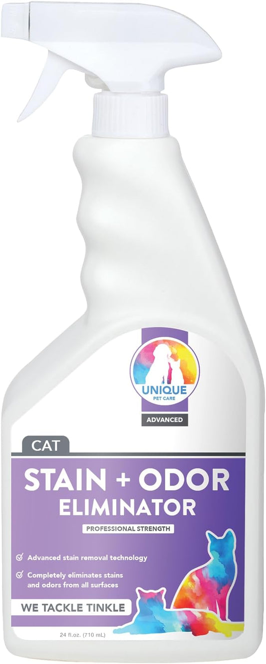 Unique Advanced Cat Odor + Stain Remover - 24 oz. Ready-to-Use Liquid Spray - Cat Urine Remover, Eliminates Stains and Removes Pet Odors