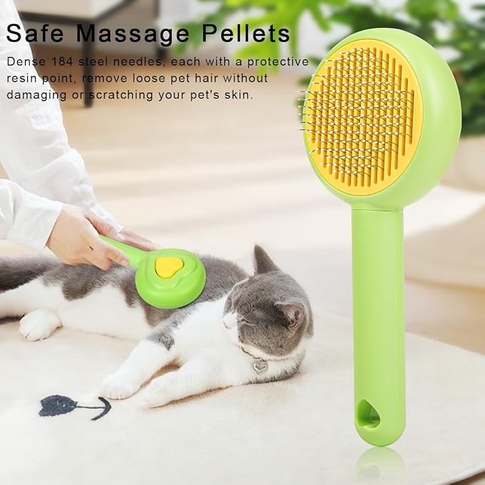 Self-Cleaning Pet Grooming Brush for Dogs & Cats, Effortlessly Removes Loose Hair, Tangles, and Mats - Ideal for Long & Short Hair Pets - Ergonomic, Skin-Friendly Design with Massage Particles Green
