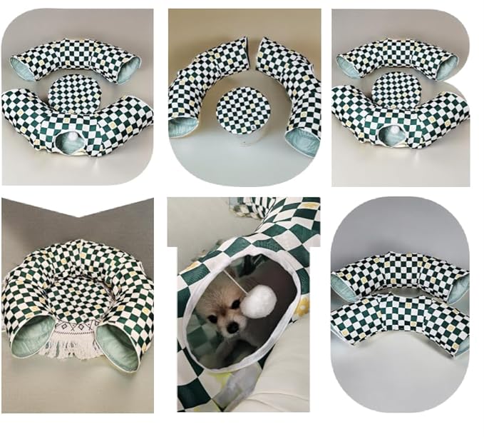 Premium Design Patent, Suitable for Multiple Cats to use at Once, Including cat Toys, cat Tunnel, cat mat, cat Tunnel Bed – Suitable for Small, Medium, and Large Cats. Cat Playground._Checker Board