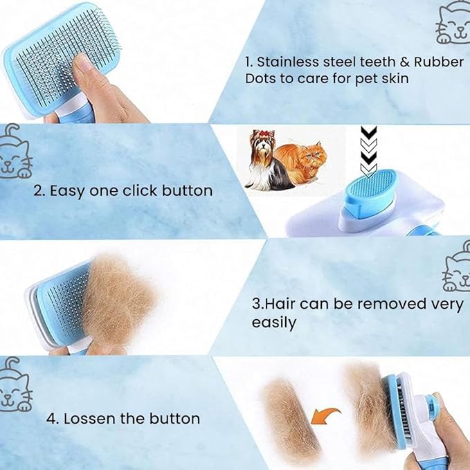 TAILTRAIL Dog Brush, Cat Brush&Comb, Pet Brush for Long and Short Hair, Pet Grooming Brush, Self-cleaning Slicker Brush Clean Pet Hair from Brush with One Button, Blue (FREE COMB GIFT)