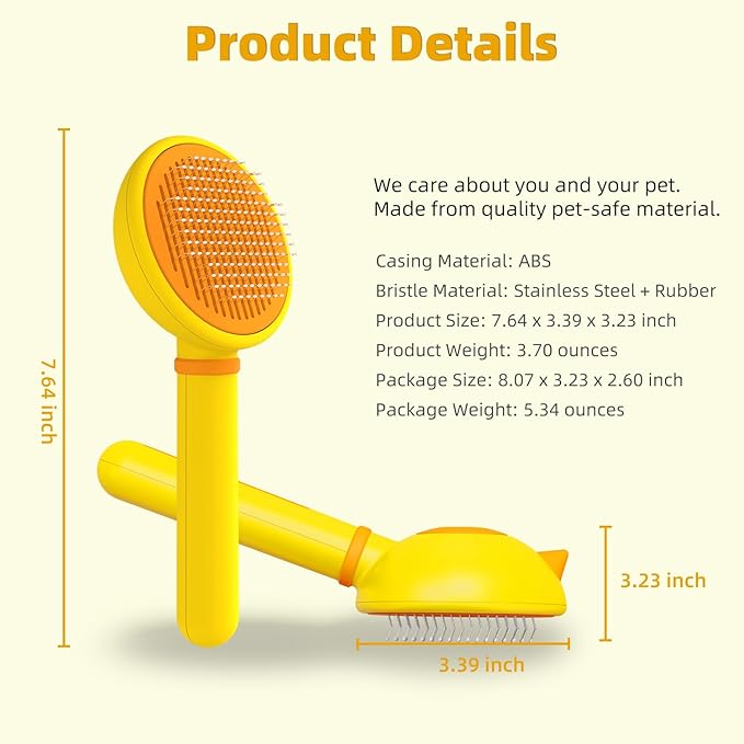 Cat Brush for Shedding, Self-Cleaning Slicker Brush for Indoor Cats, Gently Remove Loose Fur Undercoat, Pet Grooming Massage Deshedding Tool, Suits Long & Short Haried Cats