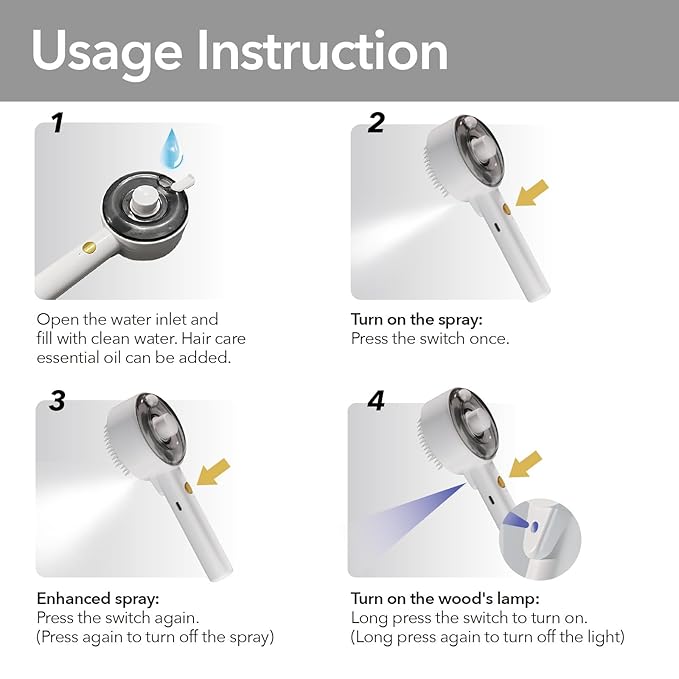 Donut 2-Gear Pet Steam Slicker Brush With UV, 4-in-1 Detangler Spray Dematting Brush For Shedding, Hair Remover With Release Button. For Indoor Long Or Short Hair Dogs, Cats, Rabbits. (White)