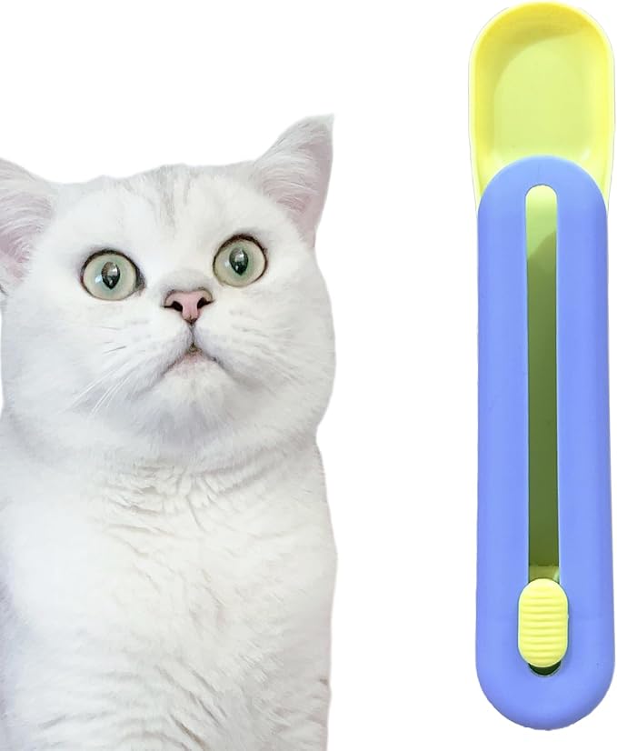 Cat Wet Treats Dispense Spoon,Treat Squeeze Spoon, Feeding & Watering Supplies Wet Cat Food Storage pet Food Spoon(Blue and Yellow)