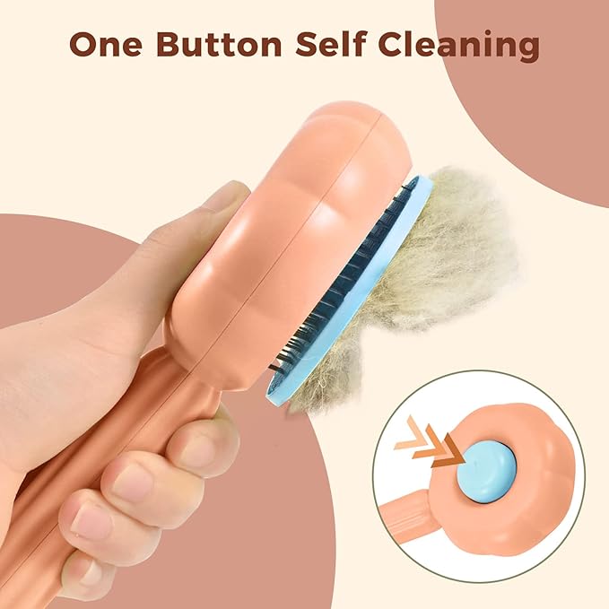 Sunflower Cat Brush for Shedding, Self Cleaning Cat Hair Brush, Pet Grooming Brush with Release Button for Short and Long Haired Cats Dogs (Orange)