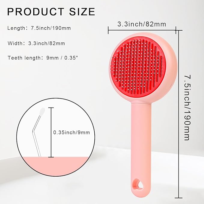 Self-Cleaning Pet Grooming Brush for Dogs & Cats - Effortlessly Removes Loose Hair, Tangles, and Mats - Ideal for Long & Short Hair Pets - Ergonomic, Skin-Friendly Design with Massage Particles Pink