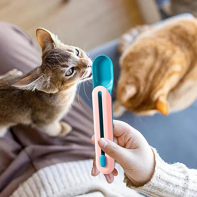 Cat Wet Treats Dispense Spoon,Treat Squeeze Spoon, Feeding & Watering Supplies Wet Cat Food Storage pet Food Spoon(Blue and Yellow)