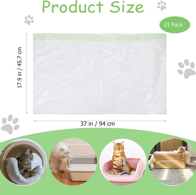 Sifting Cat Litter Box Liners with Holes, 21 Count Large Drawstring Cat Litter Pan Bags Cat Waste Litter Bags Pet Cat Supplies (37" x 18")
