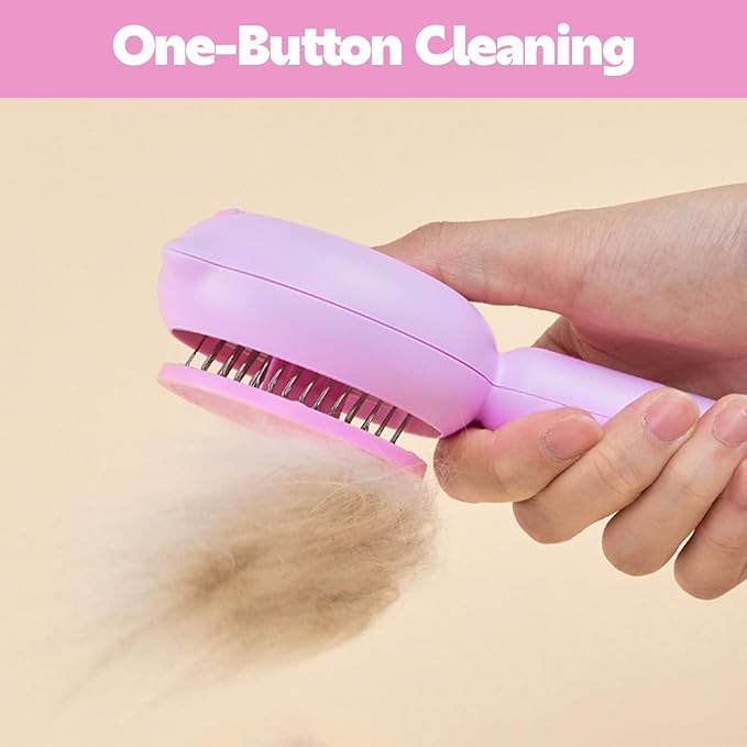 Piggy-Pink Hair Brush, Self Cleaning, Pet Grooming Brush for Shedding, Suitable for Short and Long Haired Cats Dogs and Other Fur Babies, Ergonomic Handle, Ideal Size (5.5 inches)