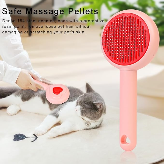 Self-Cleaning Pet Grooming Brush for Dogs & Cats - Effortlessly Removes Loose Hair, Tangles, and Mats - Ideal for Long & Short Hair Pets - Ergonomic, Skin-Friendly Design with Massage Particles Pink