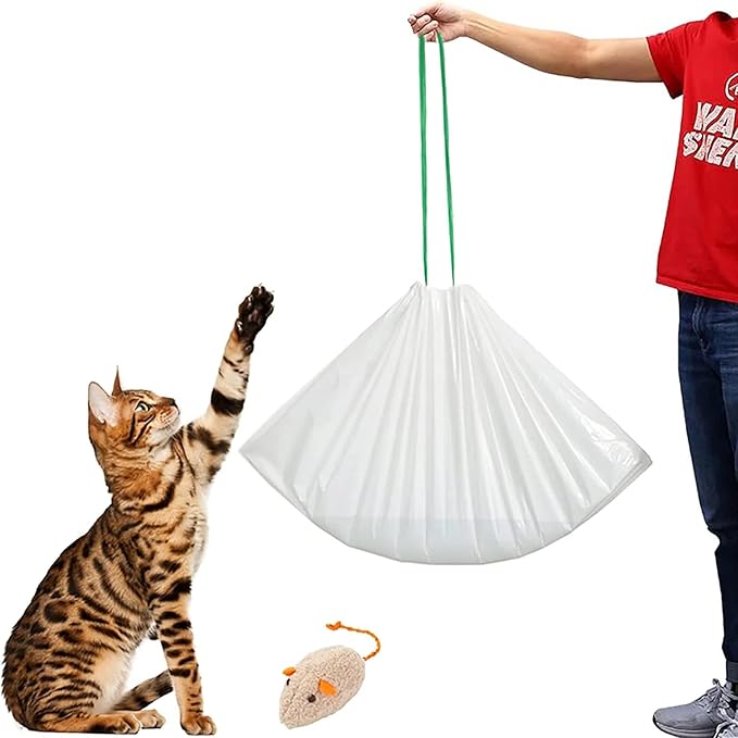 Cat litter Liner Bags, 30 Count 37" x 19" Large Extra Durable Cat Litter Box Bags, Drawstring Heavy Duty Bag Liners for Pet Cat Litter Box Tray (Unscented)