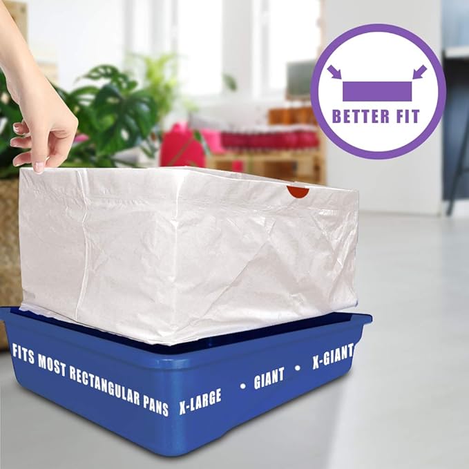 Alfapet cat Litter Box Liners Extra Large 15 count Heavy Duty 2 mil Thick Plastic, Clever Drawstring Liner for Easy Disposal- Flat Bottom for Easy, Secure Placement in Kitty Pan-Disposable