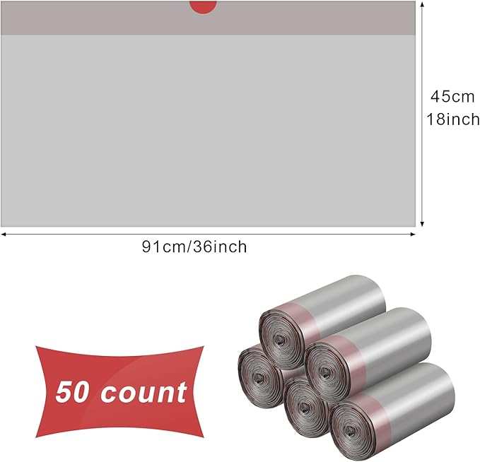 Tinlade 50 Count Jumbo Cat Litter Box Liners Large Drawstring Cat Litter Liners Bags Unscented Tear Resistant for Trash Waste to Keep Your Home Clean(36 x 18 Inch,Gray, Red)
