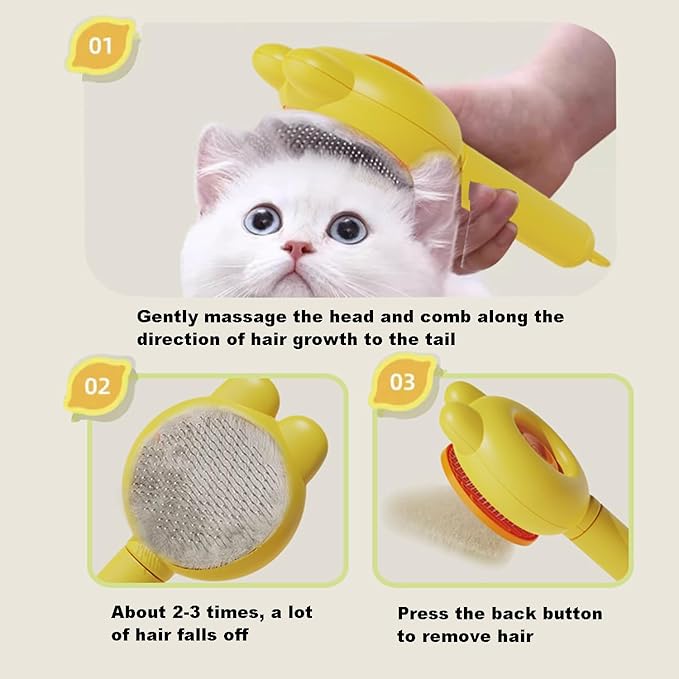 YINGFAN Cat Brushes for Indoor Cats, Self Cleaning Cat Brush for Shedding, Cat Hair Brush with Release Button, 7.9 Inch (Yellow)