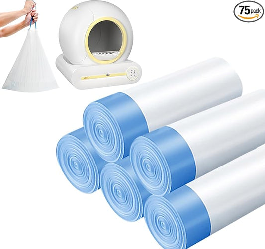 Replaced Waste Bags-5 Rolls for Self-Cleaning Cat Litter Box, 17.52 x 18.3 inches Cat Waste Bags for Automatic Cleaning Litter Boxes Drawstring Extra Sturdy Pet Poop Bags 5 Packs/75 Counts