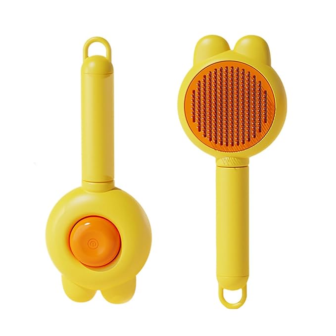 YINGFAN Cat Brushes for Indoor Cats, Self Cleaning Cat Brush for Shedding, Cat Hair Brush with Release Button, 7.9 Inch (Yellow)