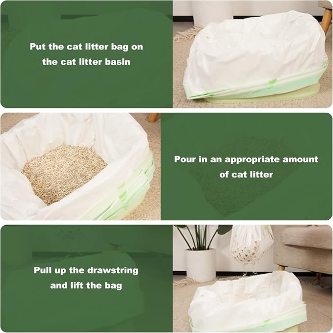 Tylu Cat Litter Liners Disposable Cats Litter Pan Liner Bag with Drawstring Cat Litter Sifting Liners Contains 6 Screening Bags with Holes + 1 Non-porous Screening Bag (5 sets, 35 pieces in total)
