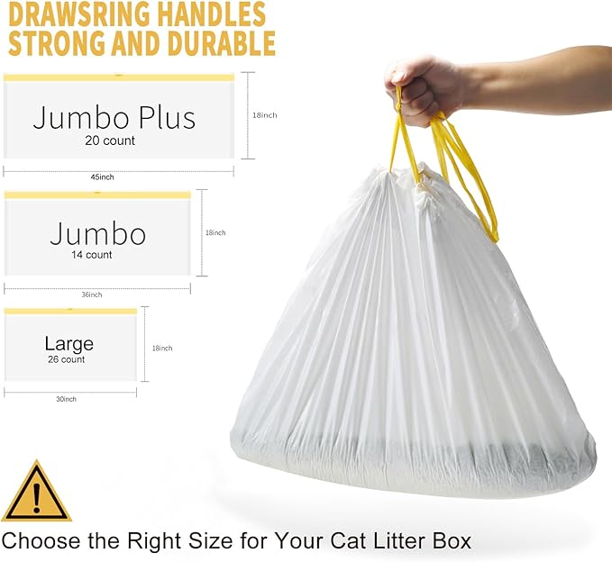KONE Cat Litter Box Liners, 26 Count Extra Durable Large Drawstring Kitty Litter Pan Bags, 30" x 17"