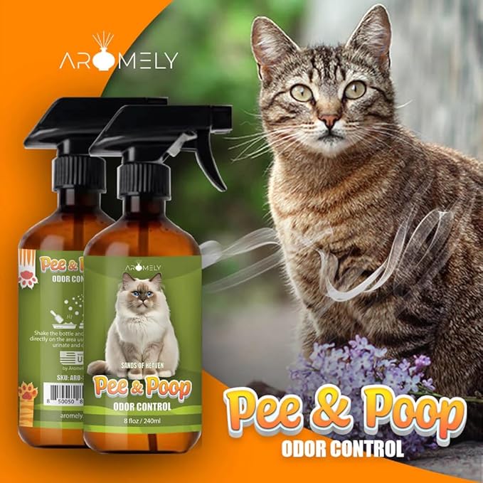 Pee & Poop Cat Deterrent Spray - Sands Heaven Advanced Cat Litter Deodorizer 8oz - Concentrated Pet Urine & Feces Neutralizer, Fresh Scent for Litter Boxes, Carpets & Home