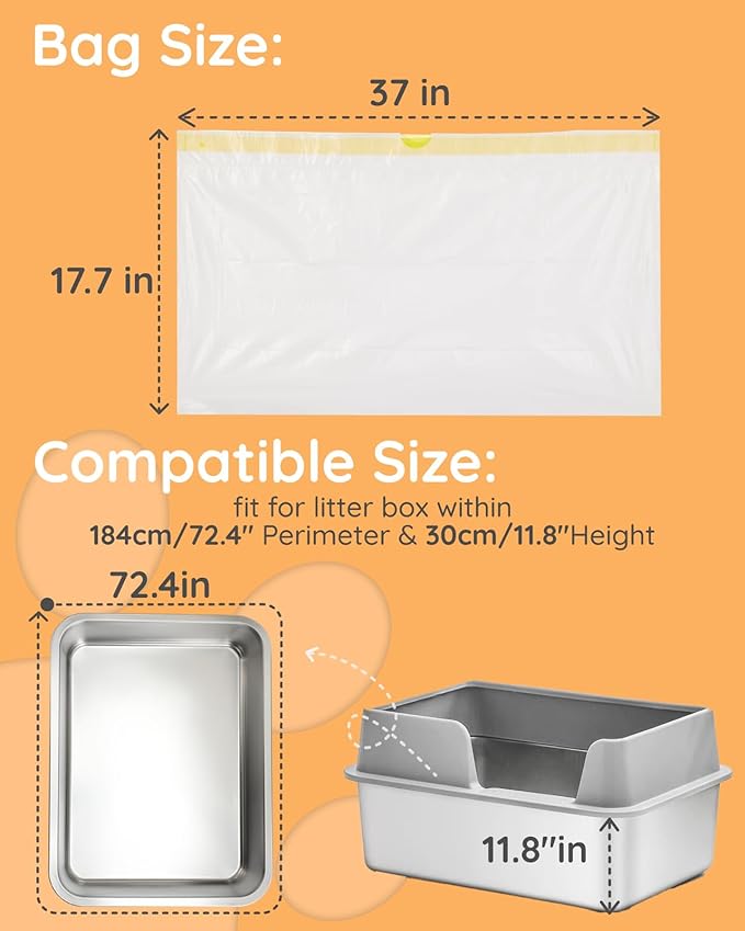 Drawstring Litter Box Liners 37"x18”, Cat Litter Bags Fit for Pet Safe Scoopfree Cat Litter Tray Pans & Most Medium & Large Cat Litter Box, Self-cleaning Litter Robot Liners, 20 Count