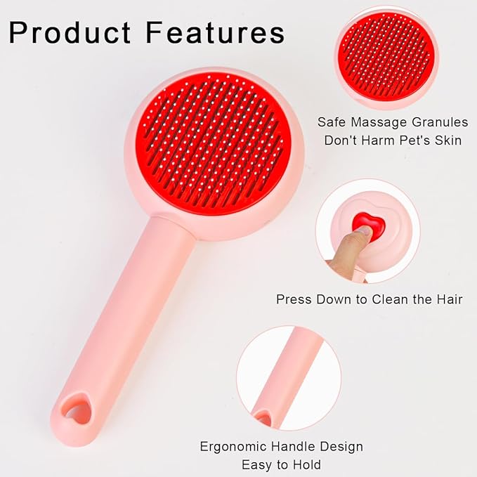 Self-Cleaning Pet Grooming Brush for Dogs & Cats - Effortlessly Removes Loose Hair, Tangles, and Mats - Ideal for Long & Short Hair Pets - Ergonomic, Skin-Friendly Design with Massage Particles Pink