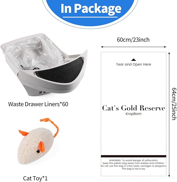 60 Pack Litter Box Robot 3 4 Waste Bags, Self Cleaning Cat Litter Box Robot Waste Liner Bags Replacement, Heavy Duty 9-11 Gallons of Capacity