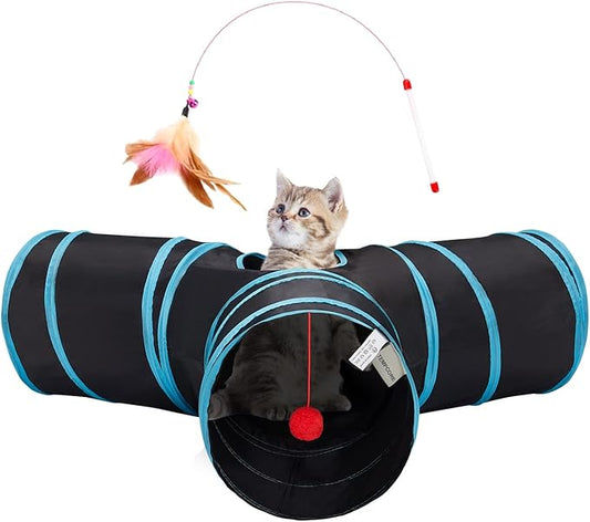Tempcore Pet Cat Tunnel Tube Toys 3 Way Collapsible, Tunnels for Indoor Cats,Kitty Bored Peek Hole Toy Ball Cat, Puppy, Kitty, Kitten, Rabbit