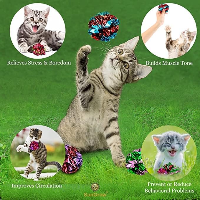SunGrow Cat Crinkle Balls, 1.5-2 Inches, Lightweight, Ideal for Kittens and Adult Cats (24 Pieces, Multicolor)