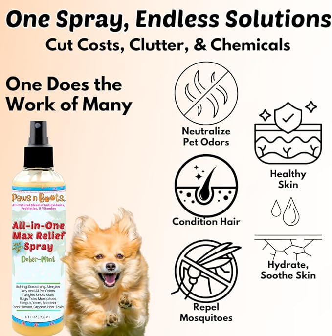 Dry Shampoo - All-in-One Max Relief Spray – Probiotic Antioxidant Rich Itch Relief, Remove Pet Odor, Repel, Clean, Condition. Pet Safe, USA Made. Non-Toxic, All-Natural Plant-Based Formula. Mint