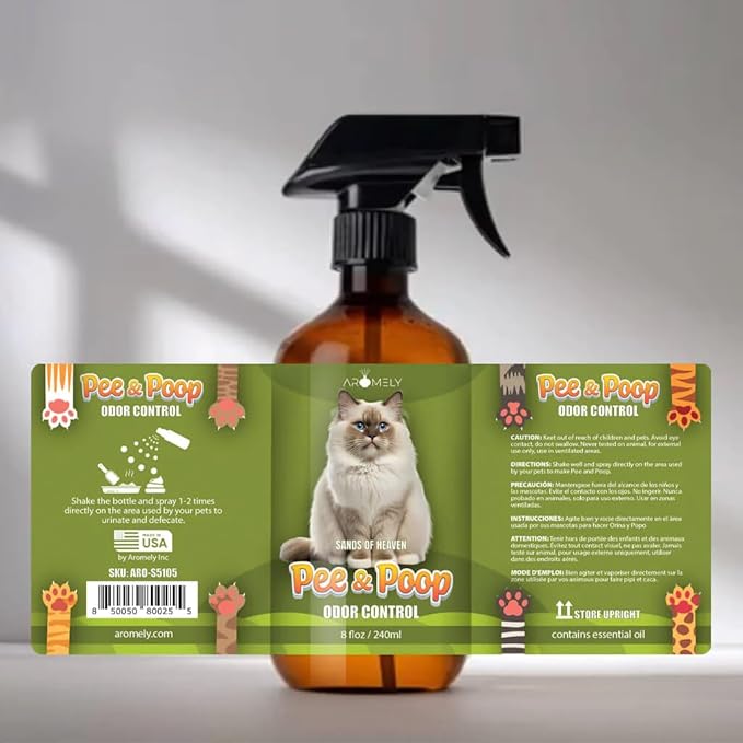 Pee & Poop Cat Deterrent Spray - Sands Heaven Advanced Cat Litter Deodorizer 8oz - Concentrated Pet Urine & Feces Neutralizer, Fresh Scent for Litter Boxes, Carpets & Home