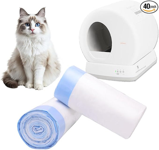 40 Count Extra Large Cat Litter Box Liners, Cat Litter Waste Receptacles Bags for MeoWant MW-SC01/MW-SC02/MW-LR01 Self-Cleaning Cat Litter Box