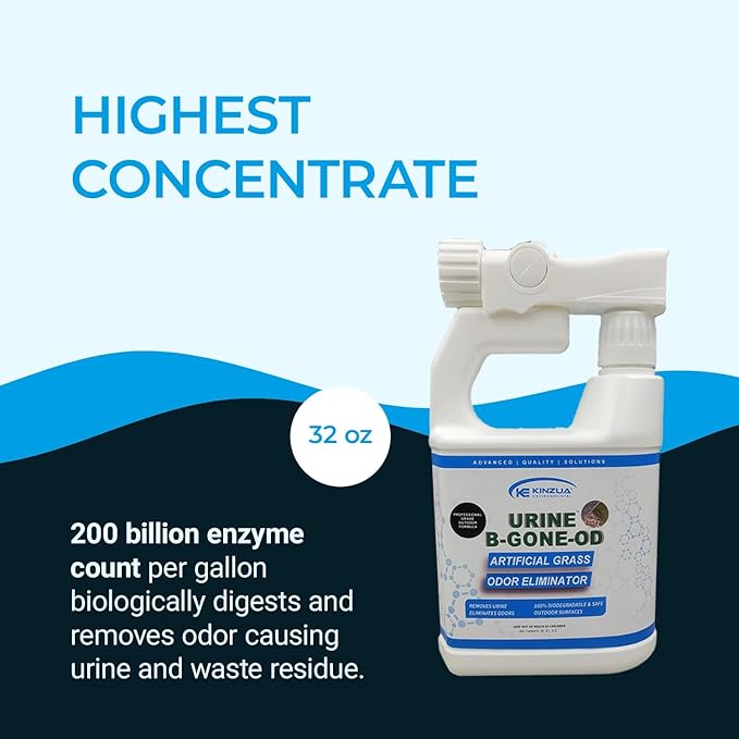 Kinzua Environmental Urine B-Gone OD Professional Pet Urine Enzyme Cleaner, Pet Yard Odor Eliminator for Artificial Grass, Concrete & More, 32 fl oz