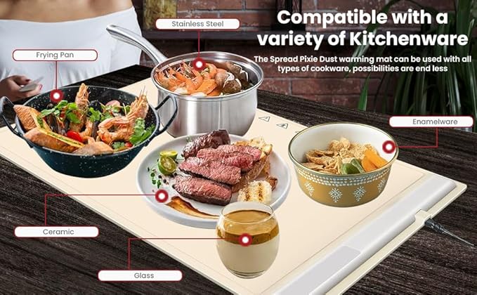 Electric Warming Tray, Full Surface Heating, Portable Food Warmer Rolling Silicone Mat, Food Warmer for Parties FeaturesFoldable Design & Fast Heating, Warming Plate for Buffet (Beige)