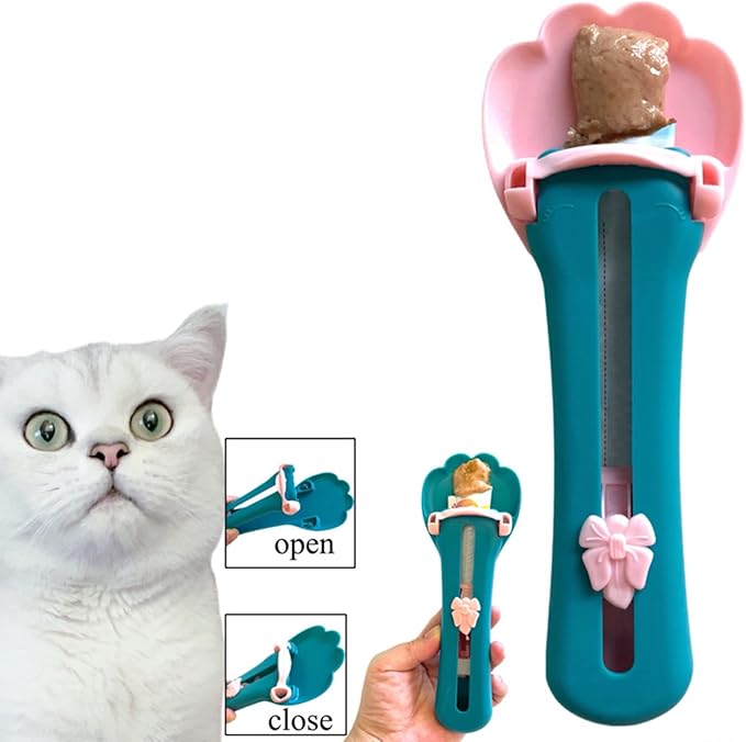 Cat Claw Shaped Cat Strip Squeeze Spoon, Delectables Lickable Cat Treats Spoon, Wet Treat Cat Feeder Spoon Treat Squeeze Spoon for Lickable Wet Cat Treats Liquid Snack Feeding (Pink + Blue)
