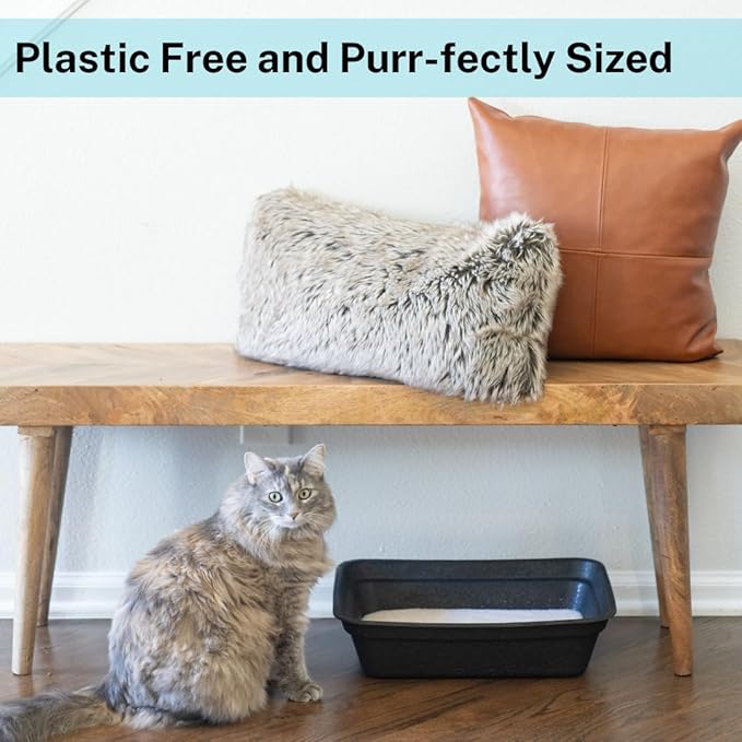 Luli & Cat Disposable Litter Boxes for Cats | Large Sized Black Colored 4-Pack | Durable and Water Resistant