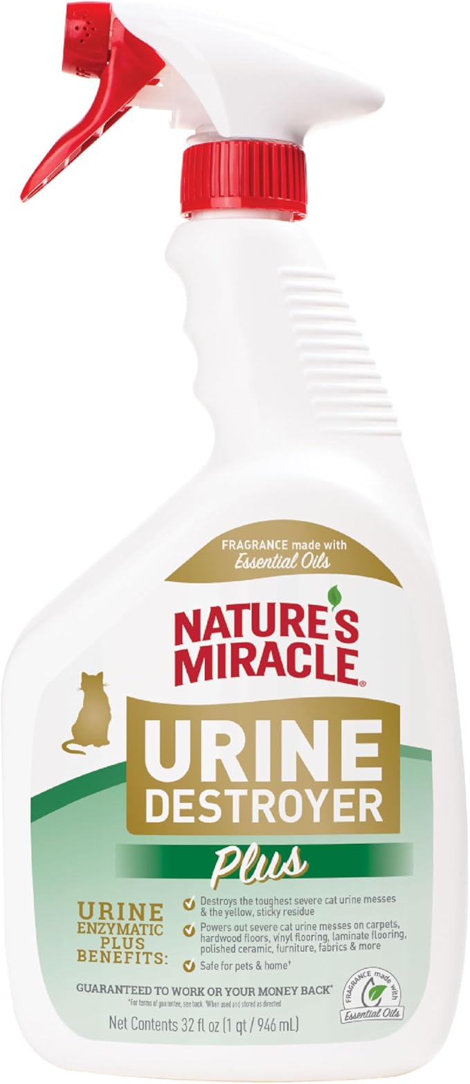 Nature's Miracle Urine Destroyer Plus for Cats, Enzymatic Formula for Severe Cat Urine Stains, 32 oz