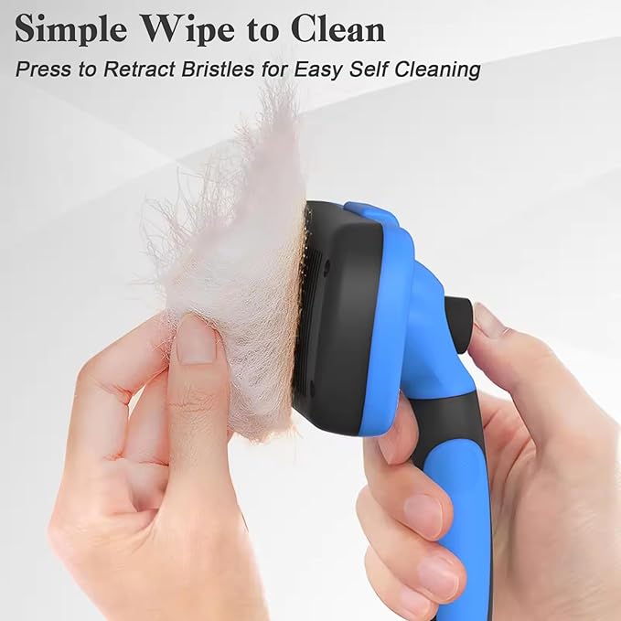 Volpe Self-Cleaning Slicker Brush for Cats & Dogs,Pets Short & Long Hair,Gentle Grooming Tool,Ergonomic Handle,Easy to Clean,Deshedding & Removal Tangled Fur,Dark Blue