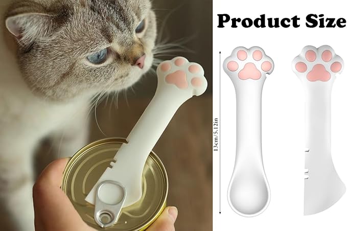 2 Pack Dog Cat Food Spoon Spatula, Cute Paw Pet Can Opener Mixing Spoons for Dog Cat Wet Food, Small Silicone Spatula Cat Treat Spoon Pet Cannd Food Scoop for Dog Cat, White