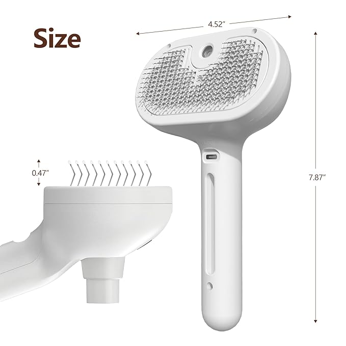 L&W BROS. Cat Steam Brush for Shedding Self Cleaning Steamy Cat Brush Cats Hair Grooming Brush Misting Cat Steamer Brush for Long Haired Cats(White)