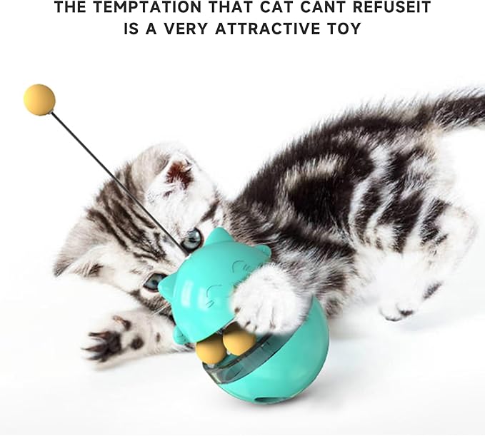 2 in 1 Cat Treat Dispenser Toy - Cat Interactive Toy and Cat Treat Ball, Tumbler Interactive Ball Cat Puzzle Feeder, Cat Food Puzzle Toy,Suitable for All Types of Cats and Small pet Dogs(Lake Blue