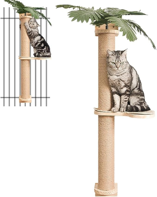 Wall Mounted Cat Scratcher for Indoor Cats, 38 Inch Cat Wall Shelves with Scratching Posts and Pedal, Suitable for Adults Cats, Kitten and All Type of Cats, Sturdy and Non-Slip for Easy Assembly.