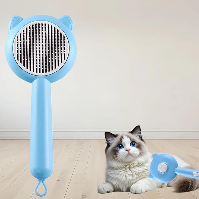 Cat Brush for Shedding,Pet Grooming Brush for Cats & Dogs,Cat Hair Brush with Self Cleaning Button,Deshedding Brush Easy to Removes Loose Fur