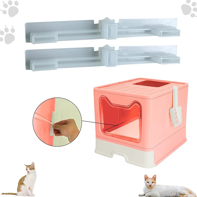 ROCCS Foldable Pink Cat Litter Box with Lid,No Smell Large Top Entry Litter Box with Cat Litter Scoop,Covered Drawer Type Kitty Potty,Including Fur Brush & Cleaning Glove, 20" x 16" x 15"