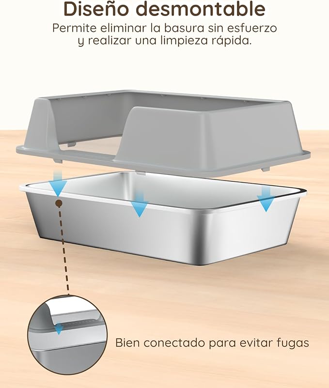Stainless Steel Litter Box - Cat Metal Litter Box with Splash-Proof Lid, Easy Cleaning & Odor-Less Stainless Steel Cat Litter Box with Double Layer Litter Mat, Litter Scoop, Brush, 20” x14”
